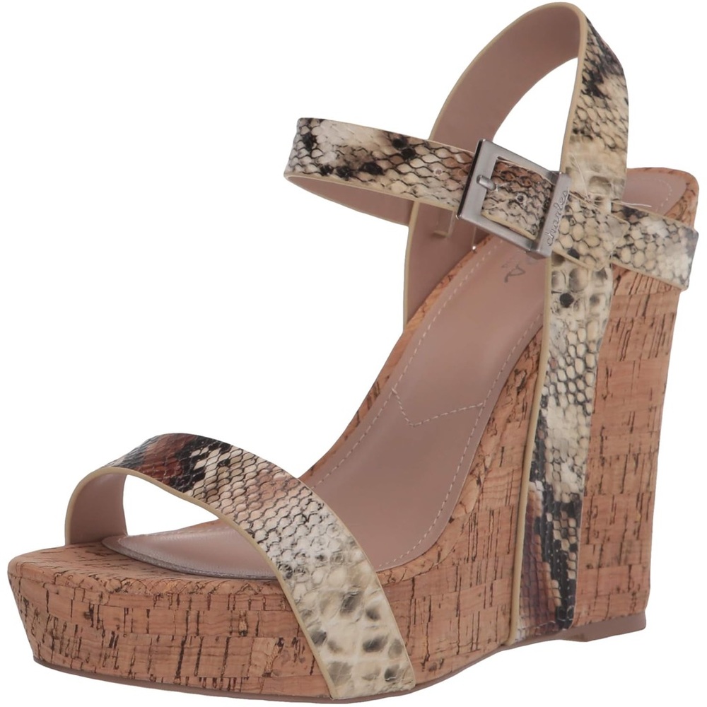 CHARLES BY CHARLES DAVID Women's Army Platform Cork Wedge Shoes Snakeskin Size 9
